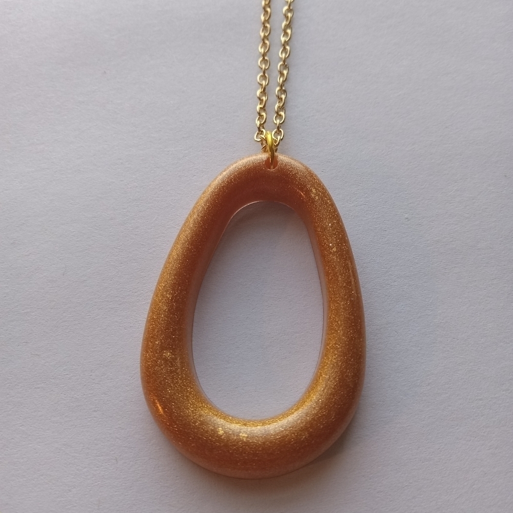 Orange resin oval necklace pendant
